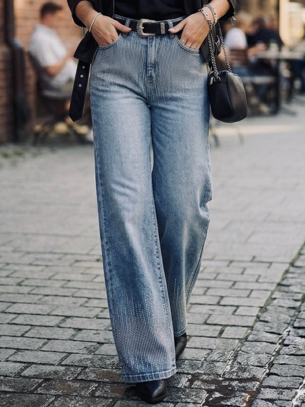 American Bazi Rhinestone Wide Leg Jeans